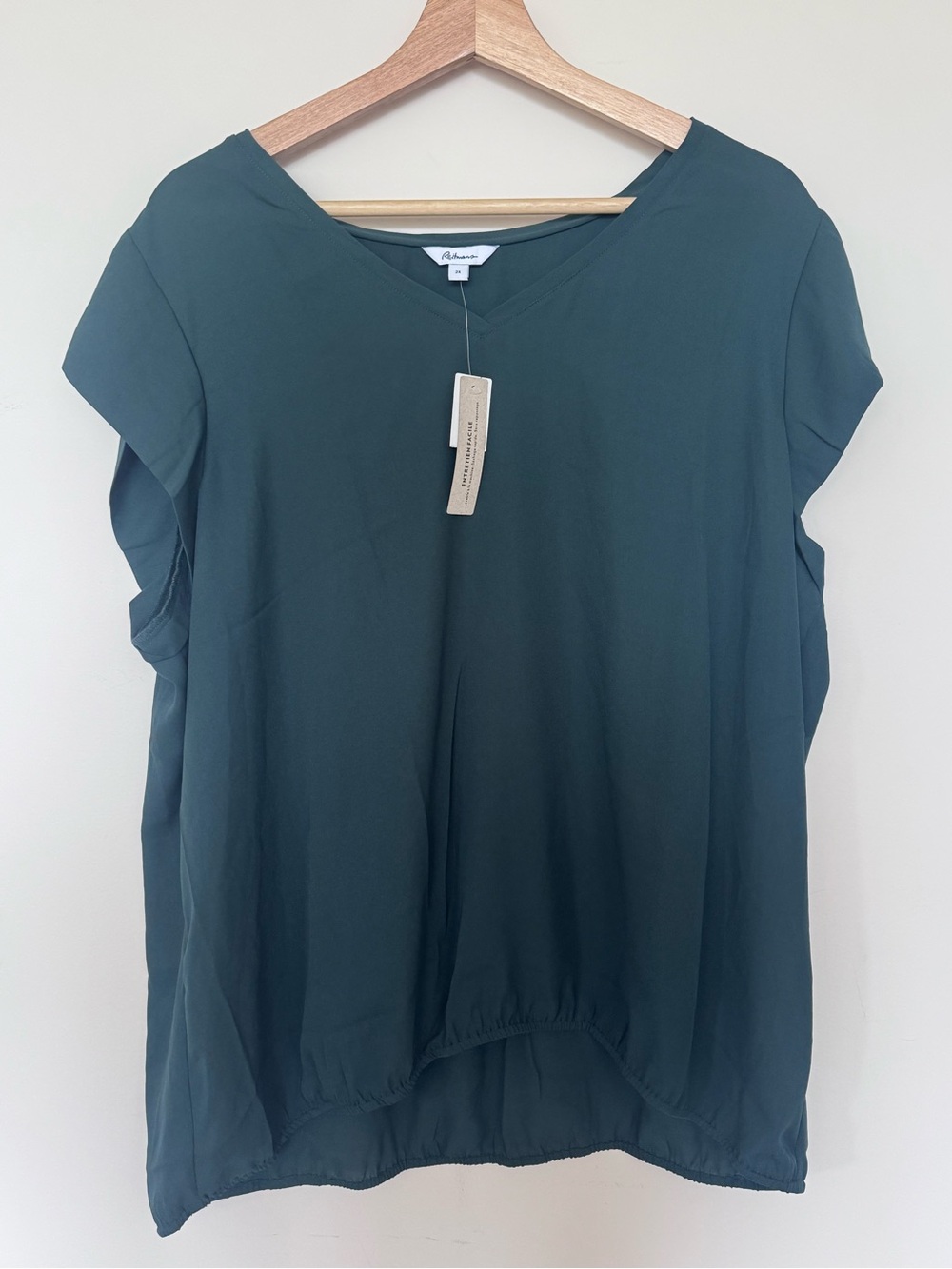 NWT Reitmans Forest Green V-Neck Cap Sleeve Blouse